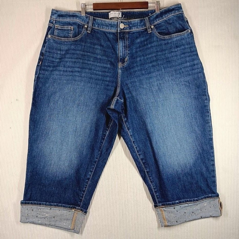 Lane Bryant Capri‎ Jeans Womens 22 Cuffed Rhinestone Embellished Stretch Denim